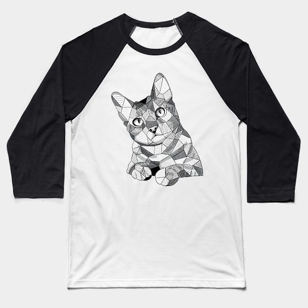 Geometric Sketchy Cat Baseball T-Shirt by polliadesign